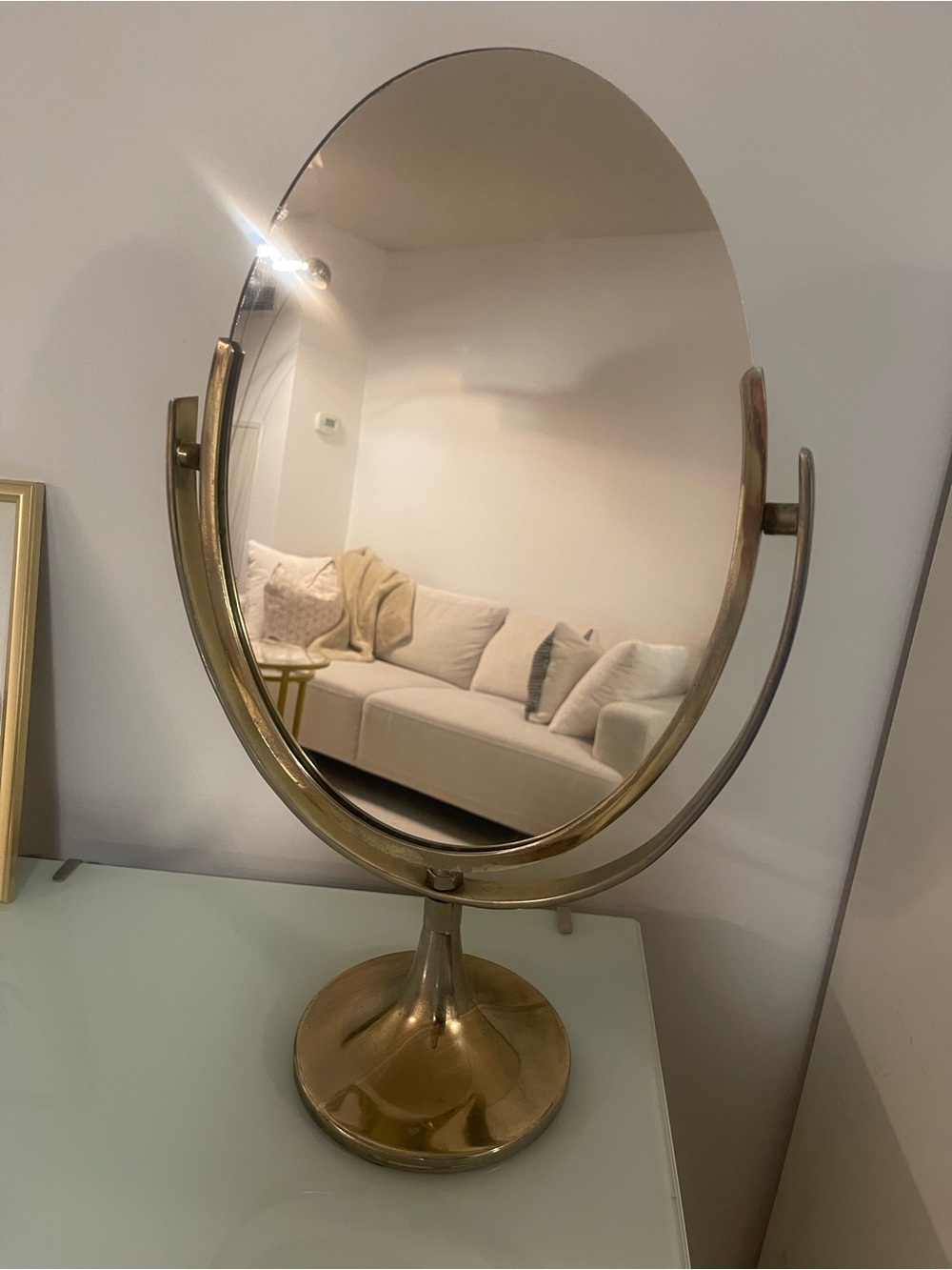 Brass Finish Oval Vanity Mirror - Gold - Picture 9 of 9